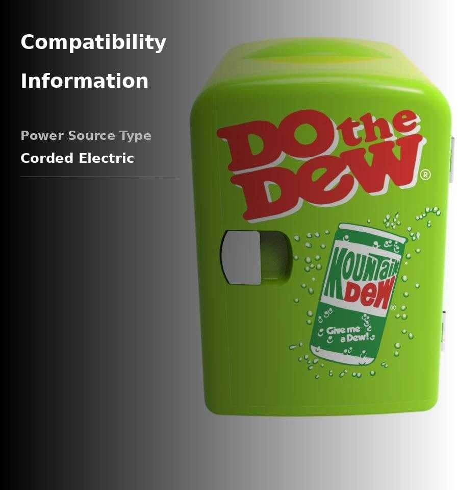 Mountain Dew Mini Fridge - 4L Retro Cooler for Drinks & Snacks