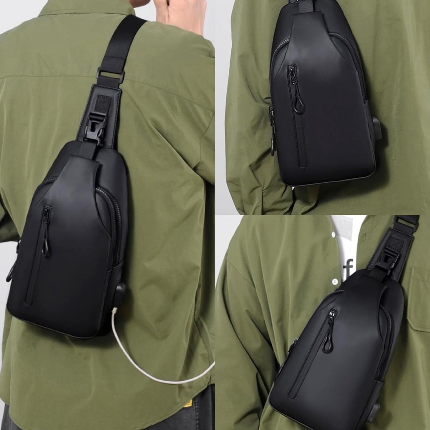 Waterproof Sling Bag w/ USB Port - Anti-Theft Crossbody Pack
