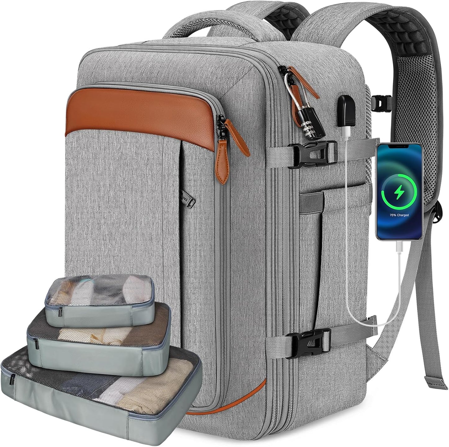 40L Expandable Carry-On Backpack w/ 3 Packing Cubes - Flight Approved, Anti-Theft