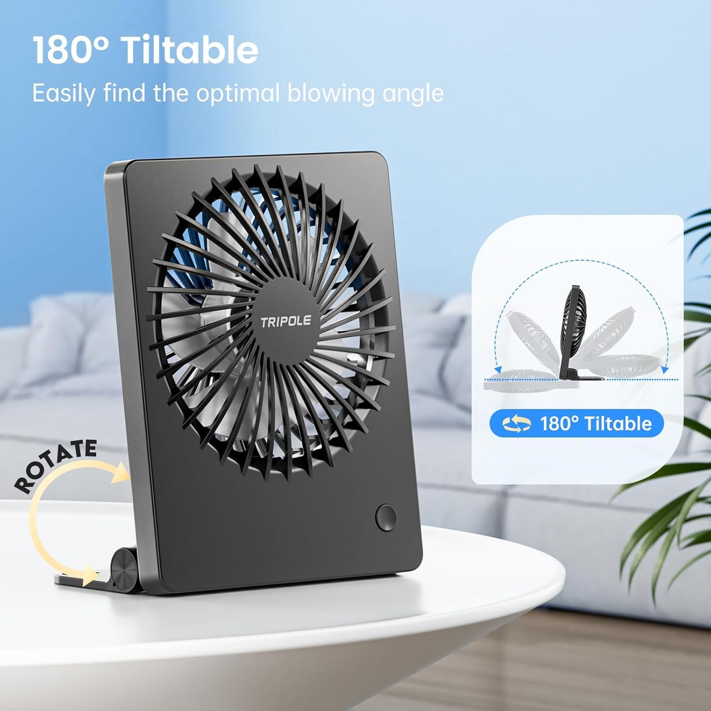 BreezeZen⢠Mini Desk Fan ā 4.5" Ultra-Quiet (25dB!) USB Rechargeable | 3-Speed, 180° Tilt & 6-Hour Battery for Office, Travel & Sleep (Fits in Laptop Bags!)