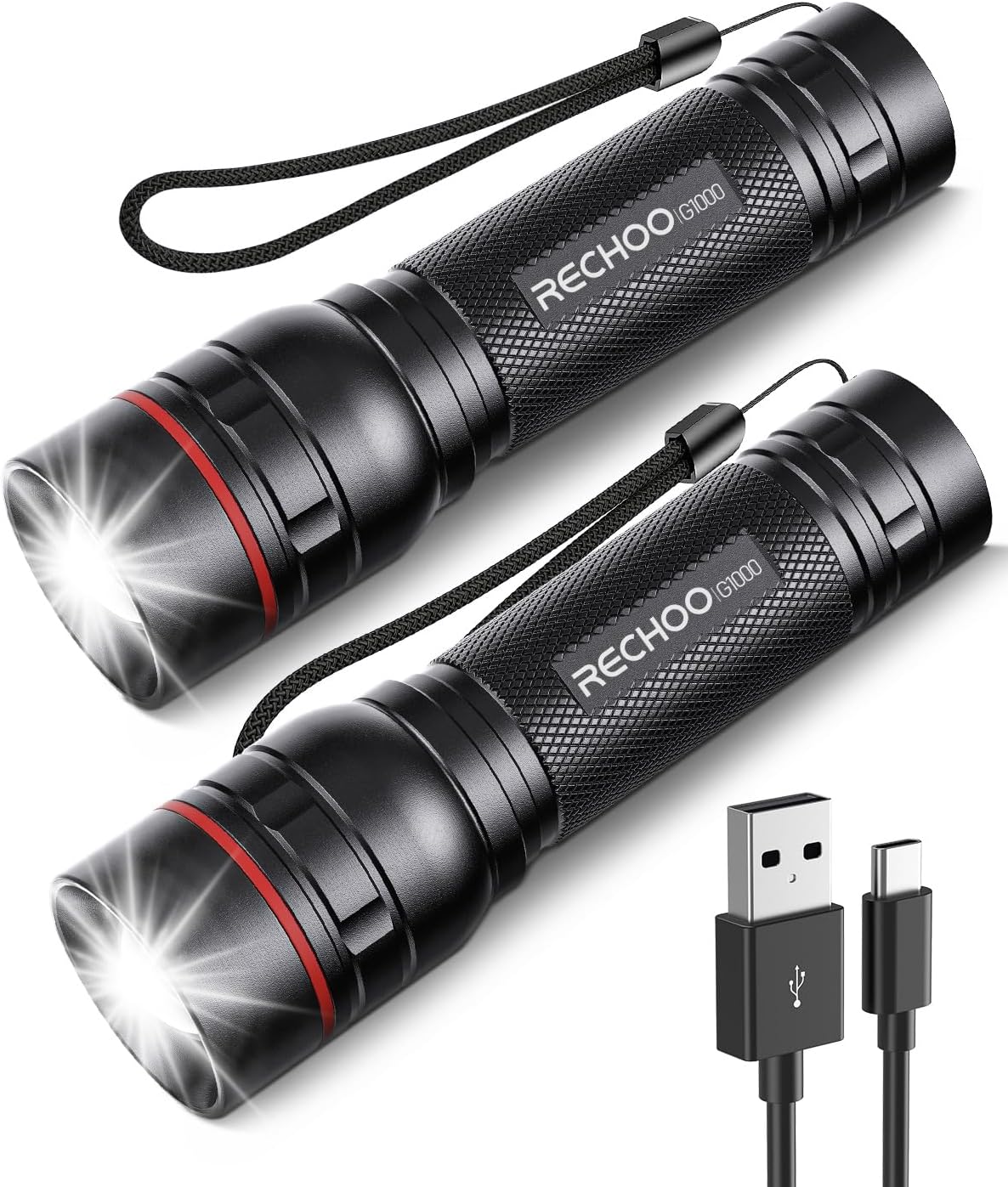 G1000 Tactical Flashlight ā 1000LM Zoomable, USB-C Rechargeable, IP65 Waterproof! 3 Modes for Camping, Emergencies & EDC (Fits in Pocket!)(Battery Included)