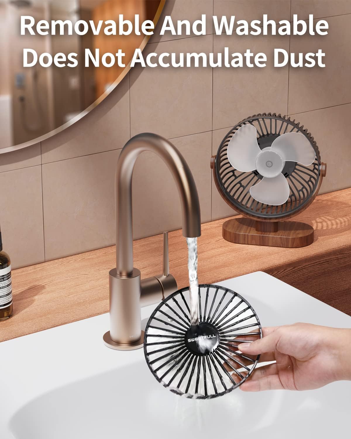 Eco-Friendly 6.5" USB Desk Fan – 3-Speed Super Quiet, 360° Adjustable, Sustainable Wood Grain Design – Perfect for Office, Travel & Home (Black/White)