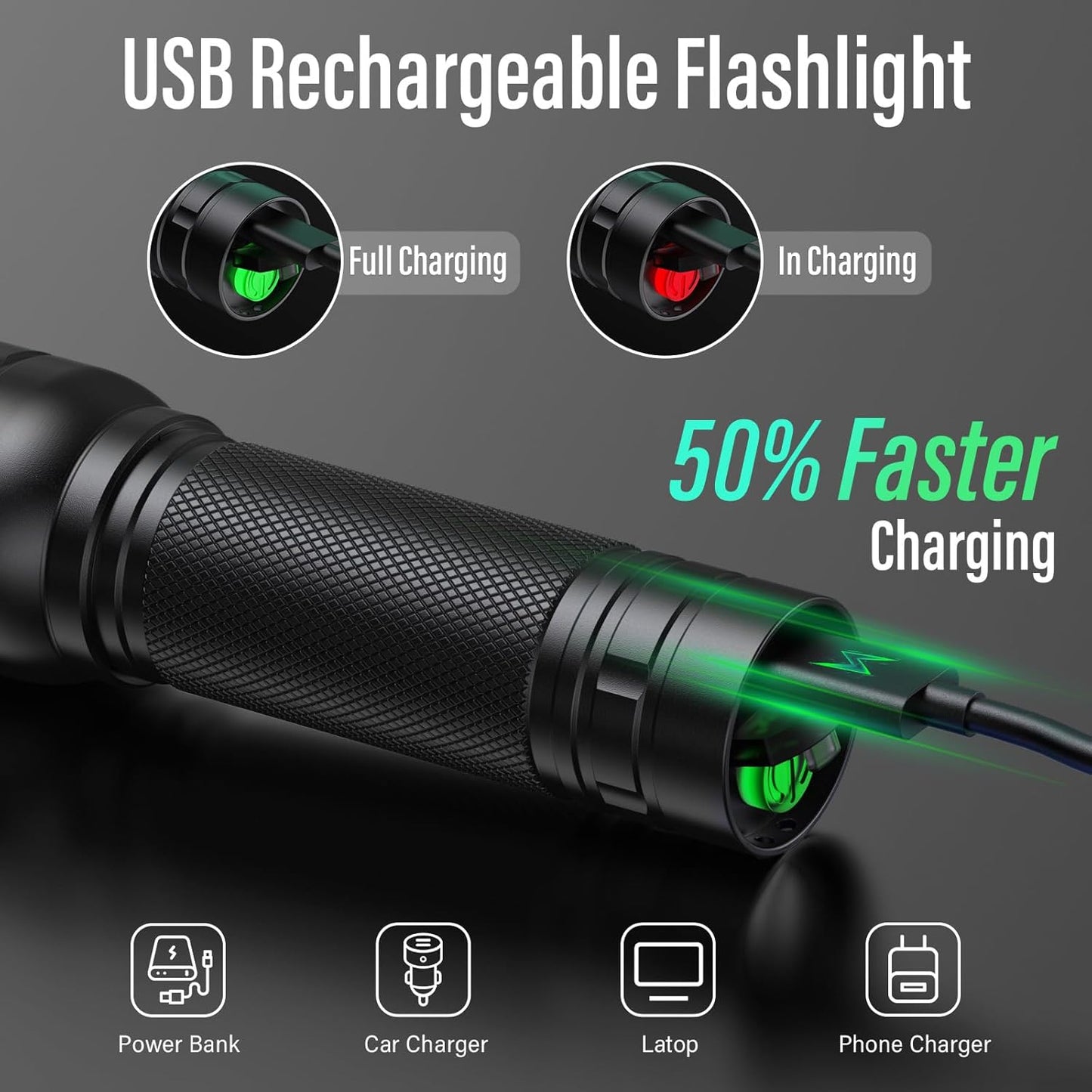 G1000 Tactical Flashlight ā 1000LM Zoomable, USB-C Rechargeable, IP65 Waterproof! 3 Modes for Camping, Emergencies & EDC (Fits in Pocket!)(Battery Included)
