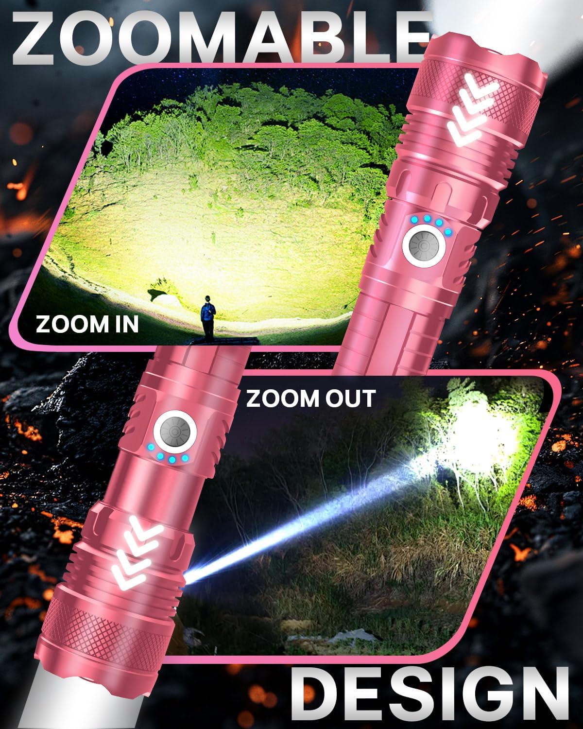 Color Tactical Flashlight - Rechargeable, Zoomable, 5 Modes, USA Stock