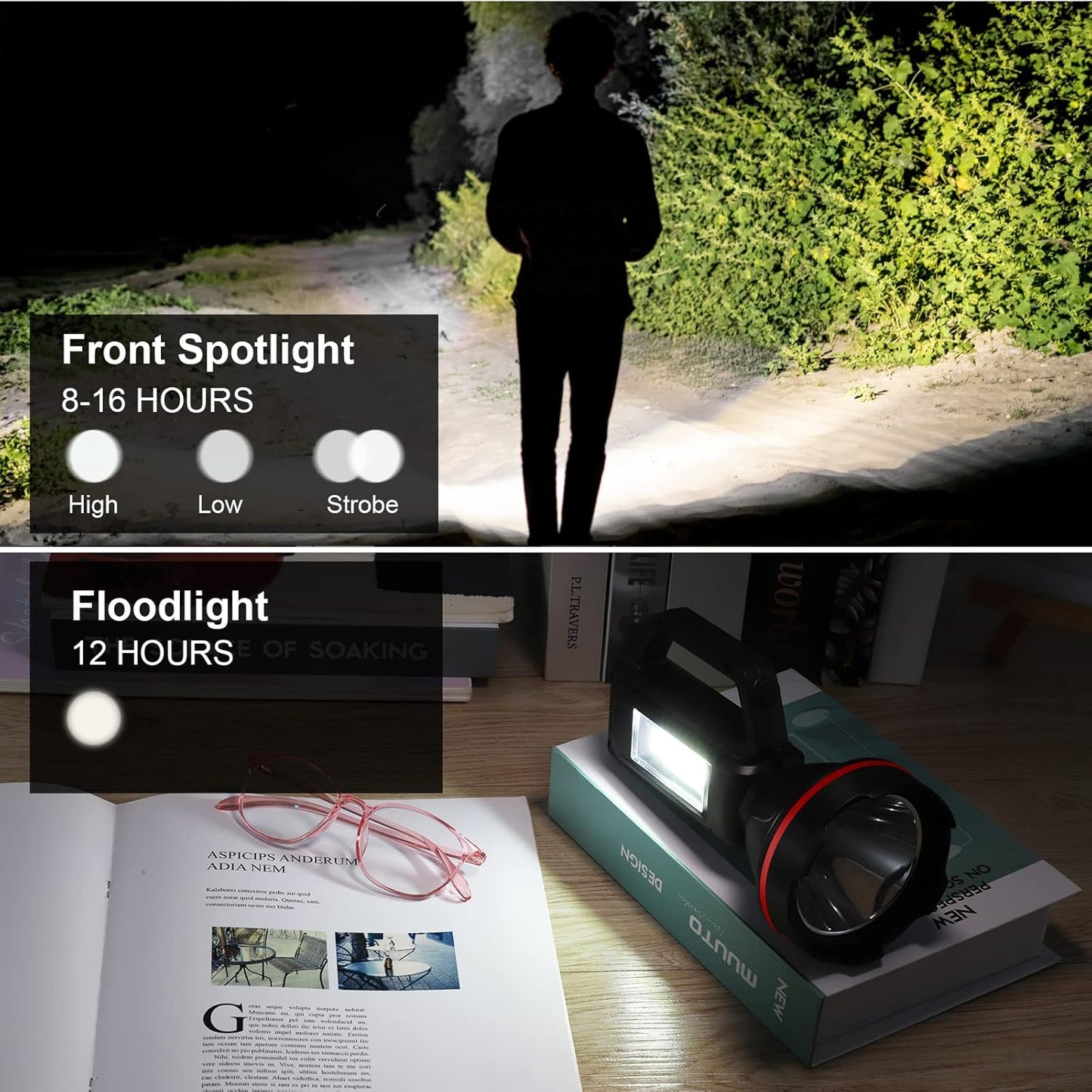 3000LM Rechargeable Spotlight Flashlight – 8-16H Runtime, 500M Beam, USB Power Bank! Hurricane & Survival Essential for Camping, Hunting, Emergencies