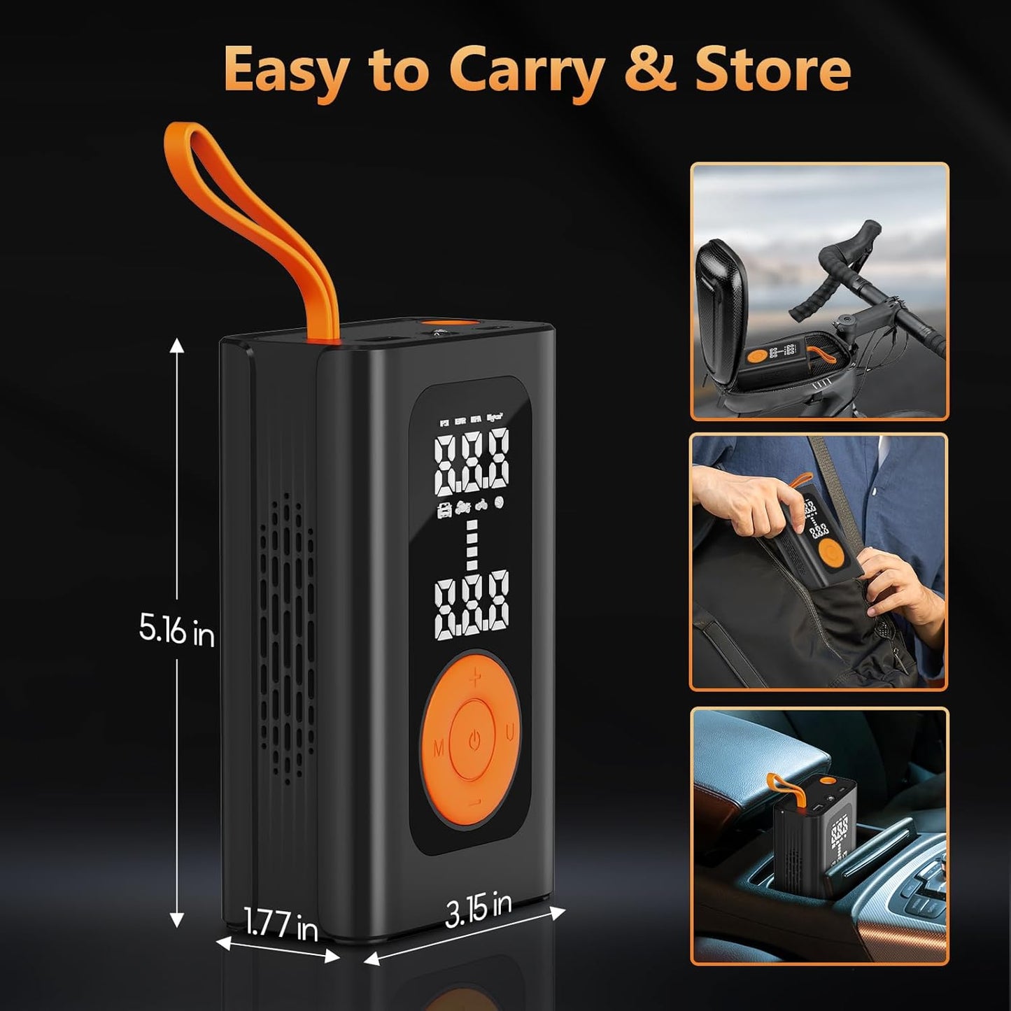 Luxela TorqFlow™ Pro Portable Tire Inflator – 150PSI, 2X Faster Inflation, AI Smart Stop, Cordless Air Pump for Car/Bike/Motorcycle w/ LED Light & SOS Mode (Black)