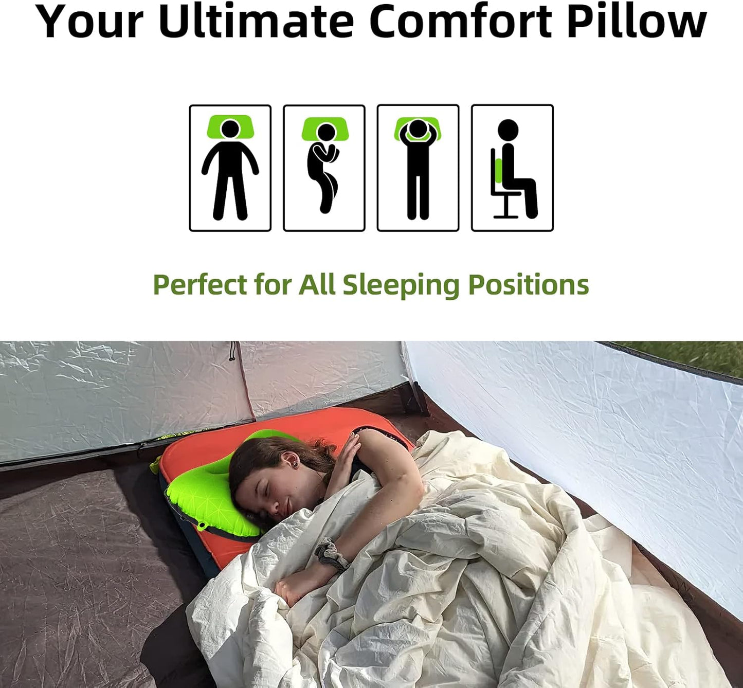 Inflatable Camping Pillow β 3-Breath Fill, Ultra-Light, Skid-Proof