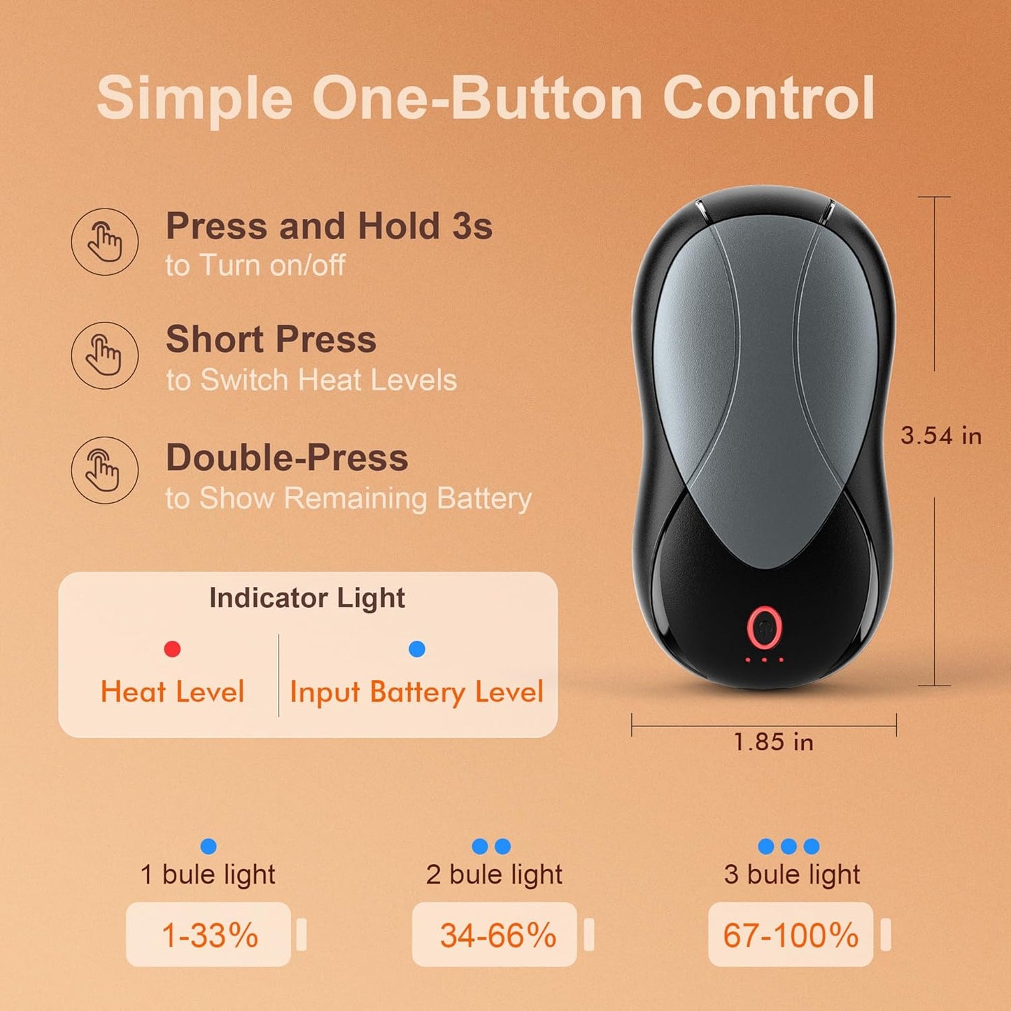 Rechargeable Hand Warmers 2-Pack β 3 Heat Settings, 6000mAh, Portable