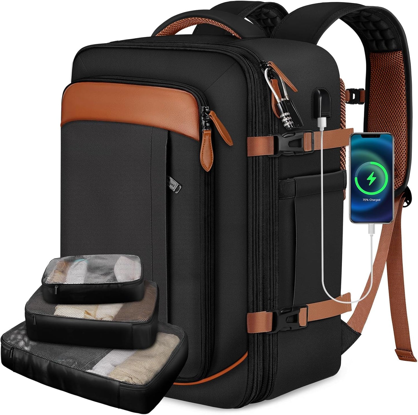 40L Expandable Carry-On Backpack w/ 3 Packing Cubes - Flight Approved, Anti-Theft