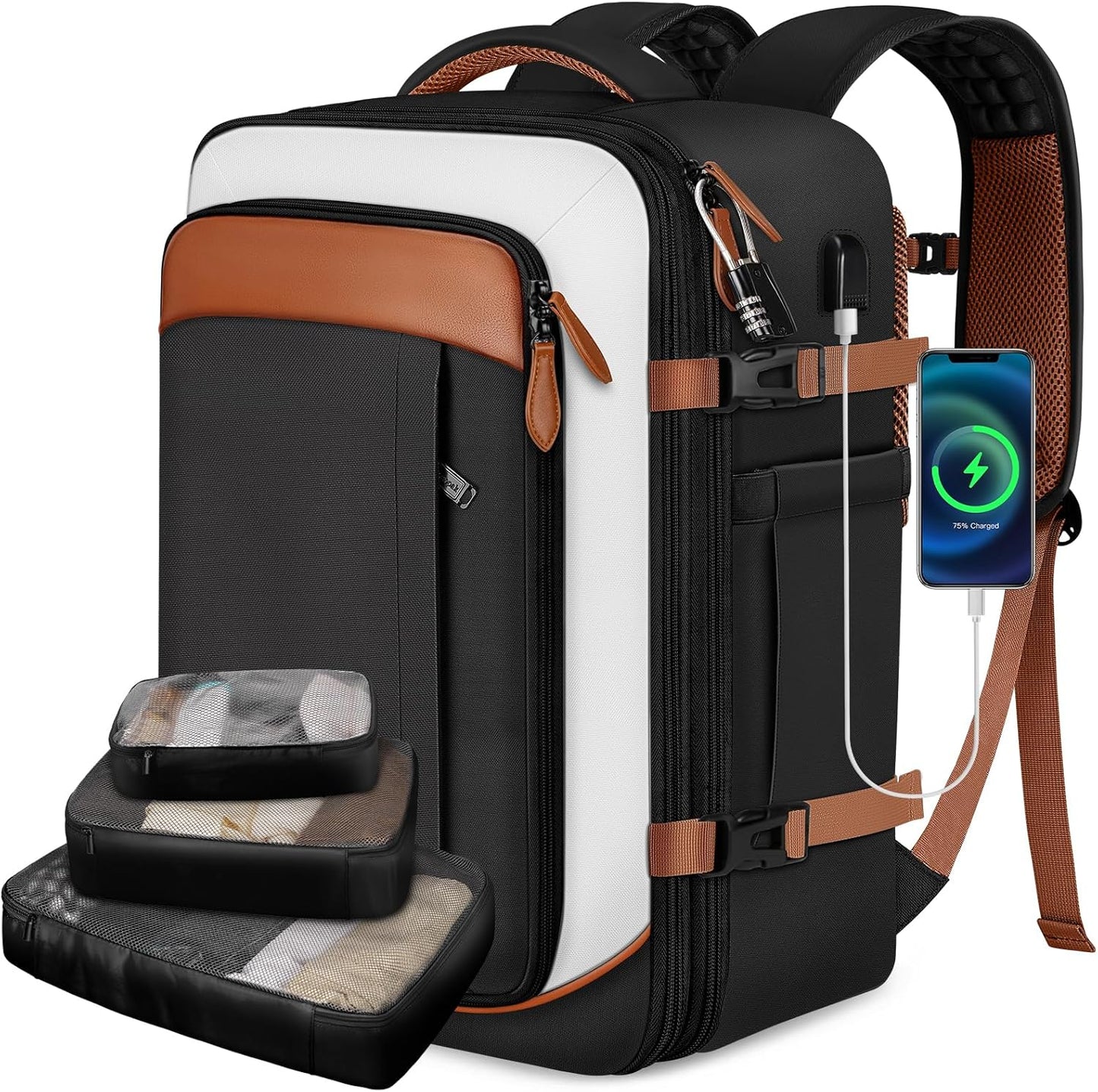 40L Expandable Carry-On Backpack w/ 3 Packing Cubes - Flight Approved, Anti-Theft