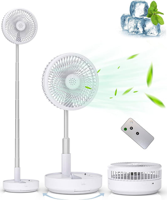 Portable Rechargeable Oscillating Fan w/ Remote - 7.7" USB Desk & Floor Fan for Home, Office, Travel