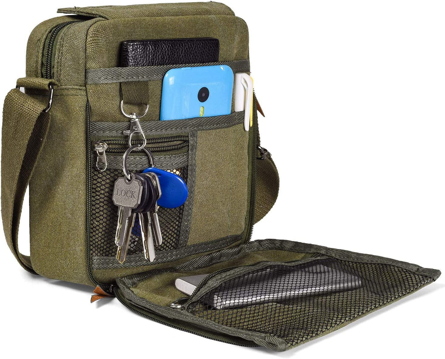 Vintage Canvas Messenger Bag, Mini Crossbody Sling Bag for Men & Women