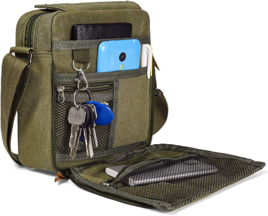 Vintage Canvas Messenger Bag, Mini Crossbody Sling Bag for Men & Women