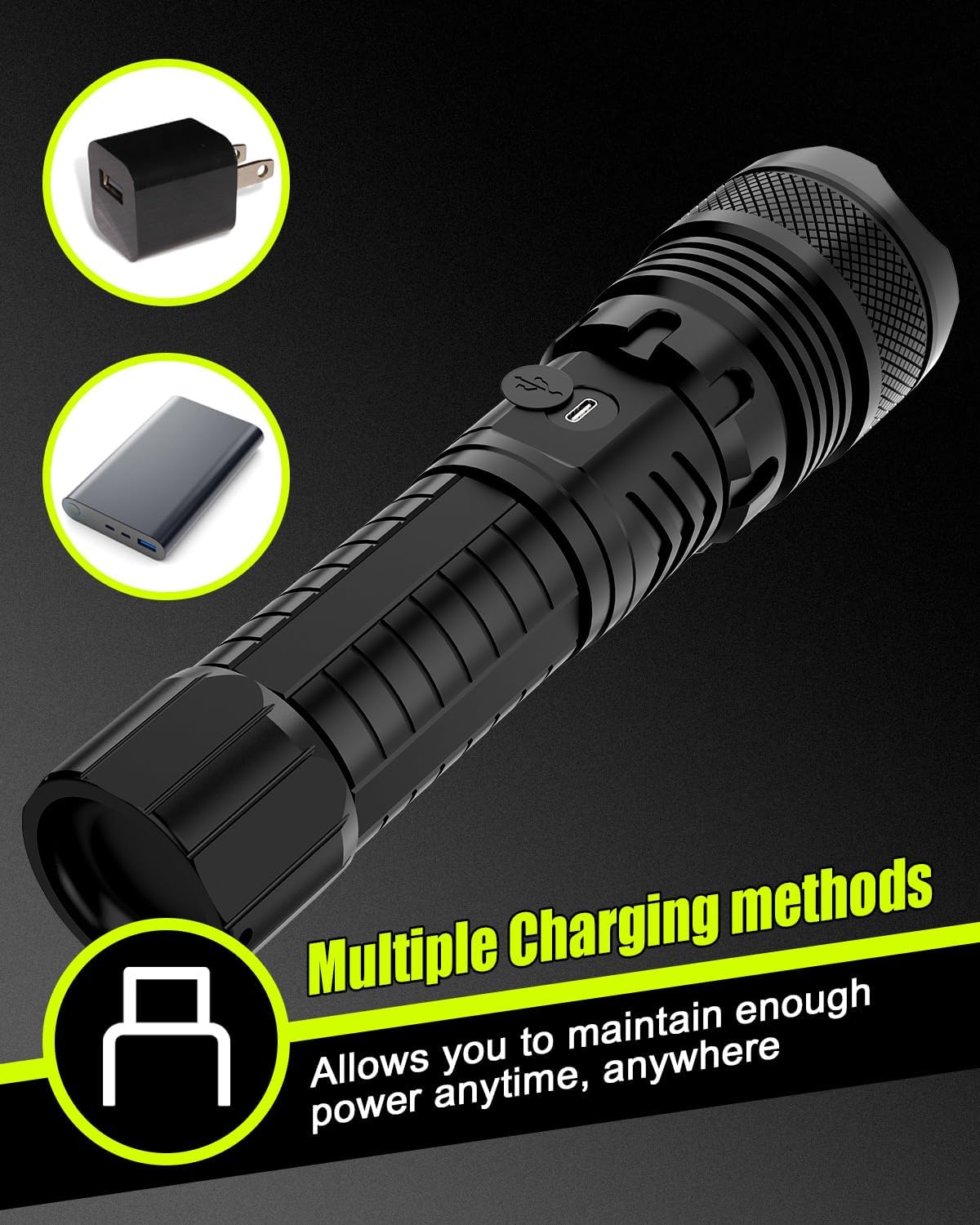 Super Tactical Flashlight - Rechargeable, Zoomable, 5 Modes, USA Stock