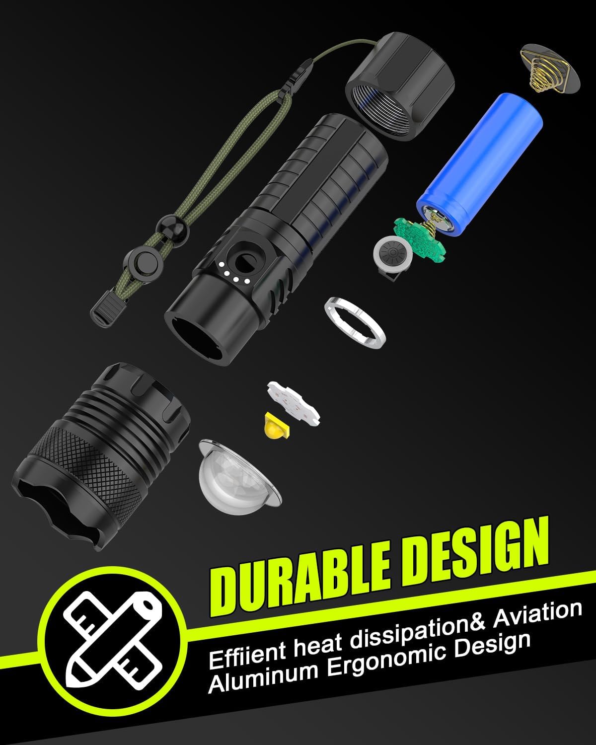 Super Tactical Flashlight - Rechargeable, Zoomable, 5 Modes, USA Stock