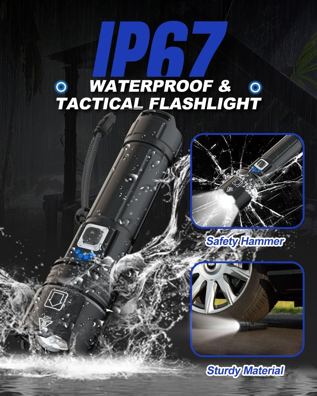 Super Tactical Flashlight - Rechargeable, Zoomable, 5 Modes, USA Stock