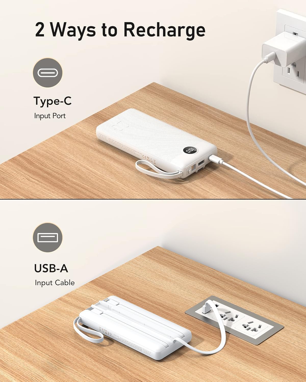 Portable Charger w/Built-in Cables - 10000/20000/30000mAh