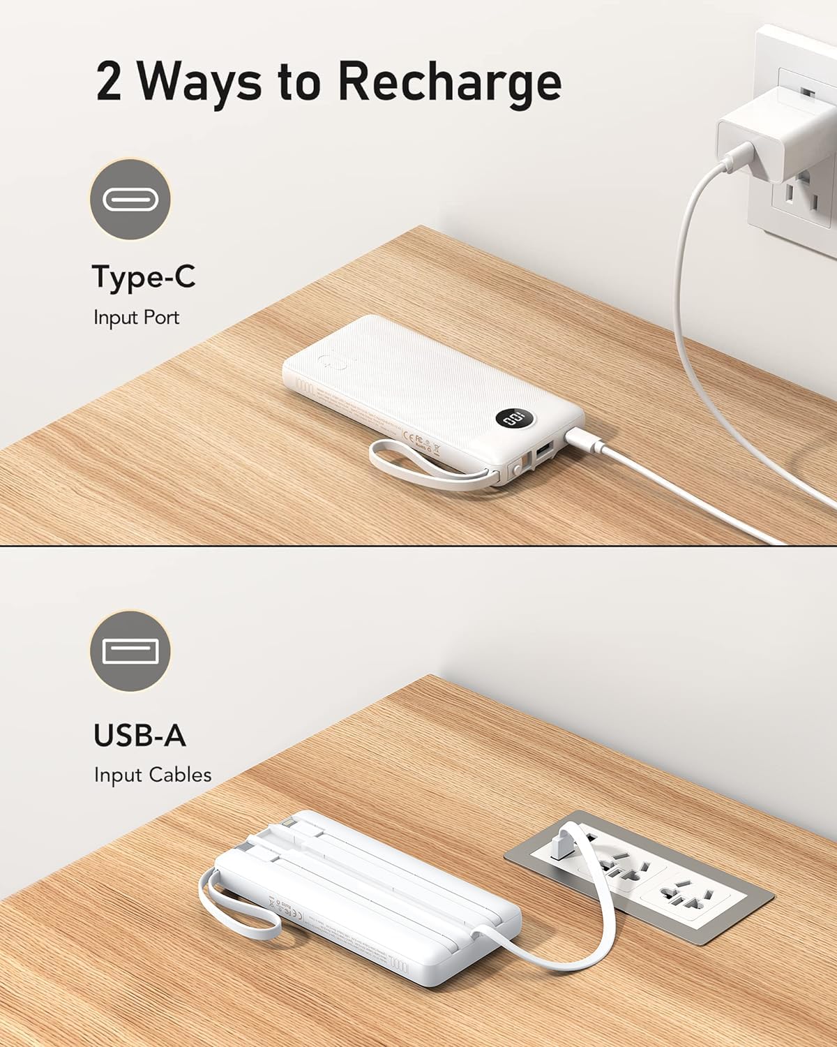Portable Charger w/Built-in Cables - 10000/20000/30000mAh