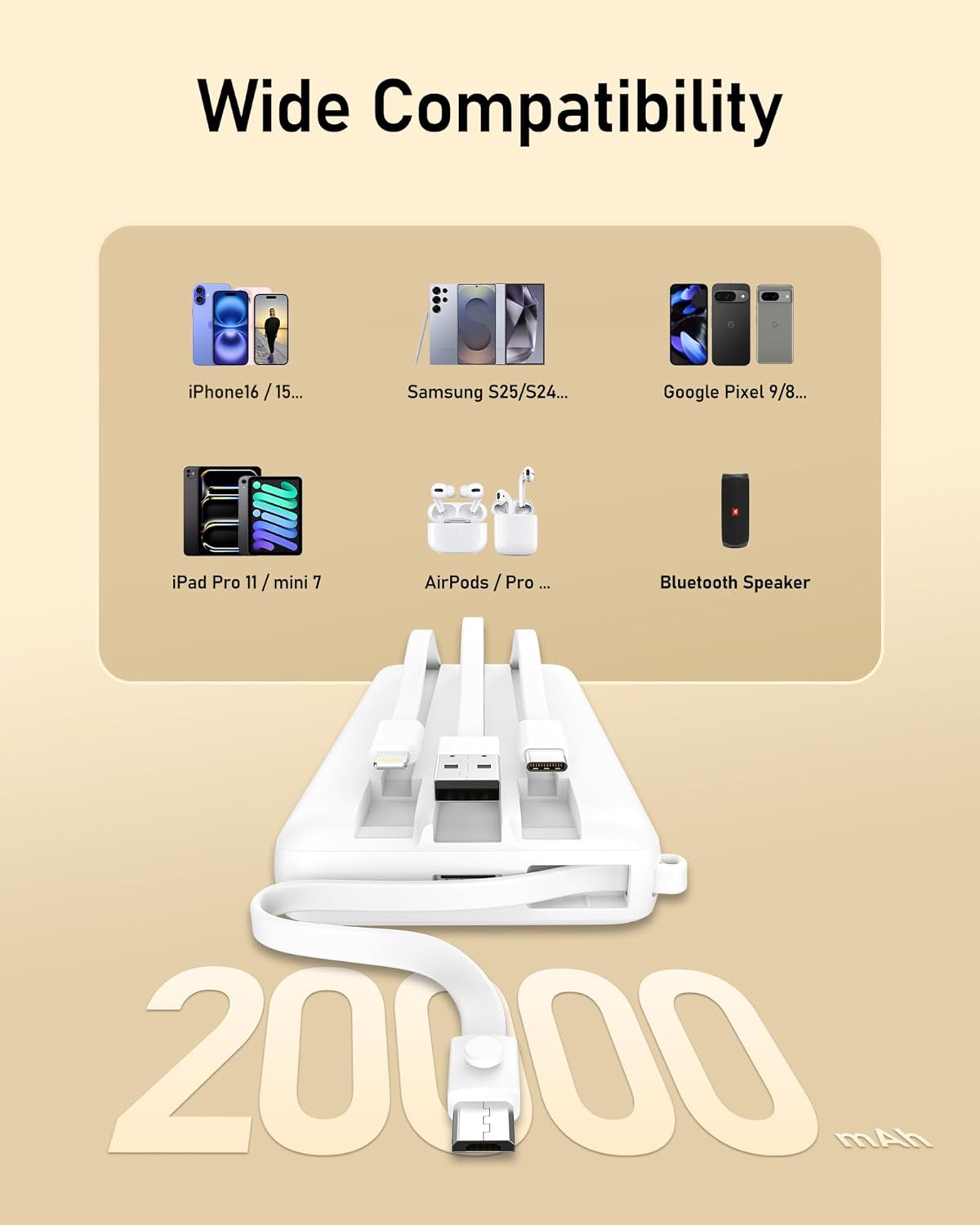 Portable Charger w/Built-in Cables - 10000/20000/30000mAh