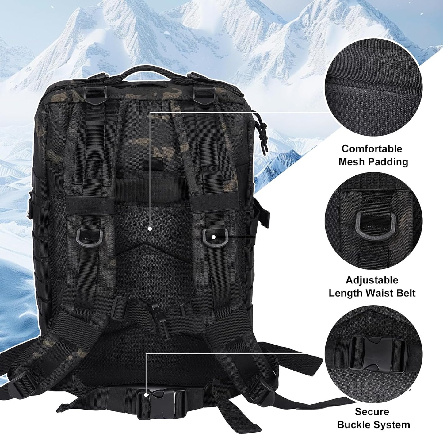 50L Military Tactical Backpack - Assault Pack for Men, Travel & Hiking