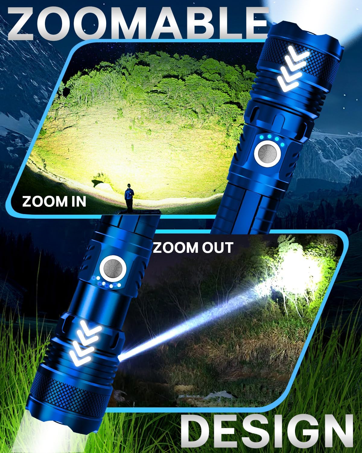 Color Tactical Flashlight - Rechargeable, Zoomable, 5 Modes, USA Stock