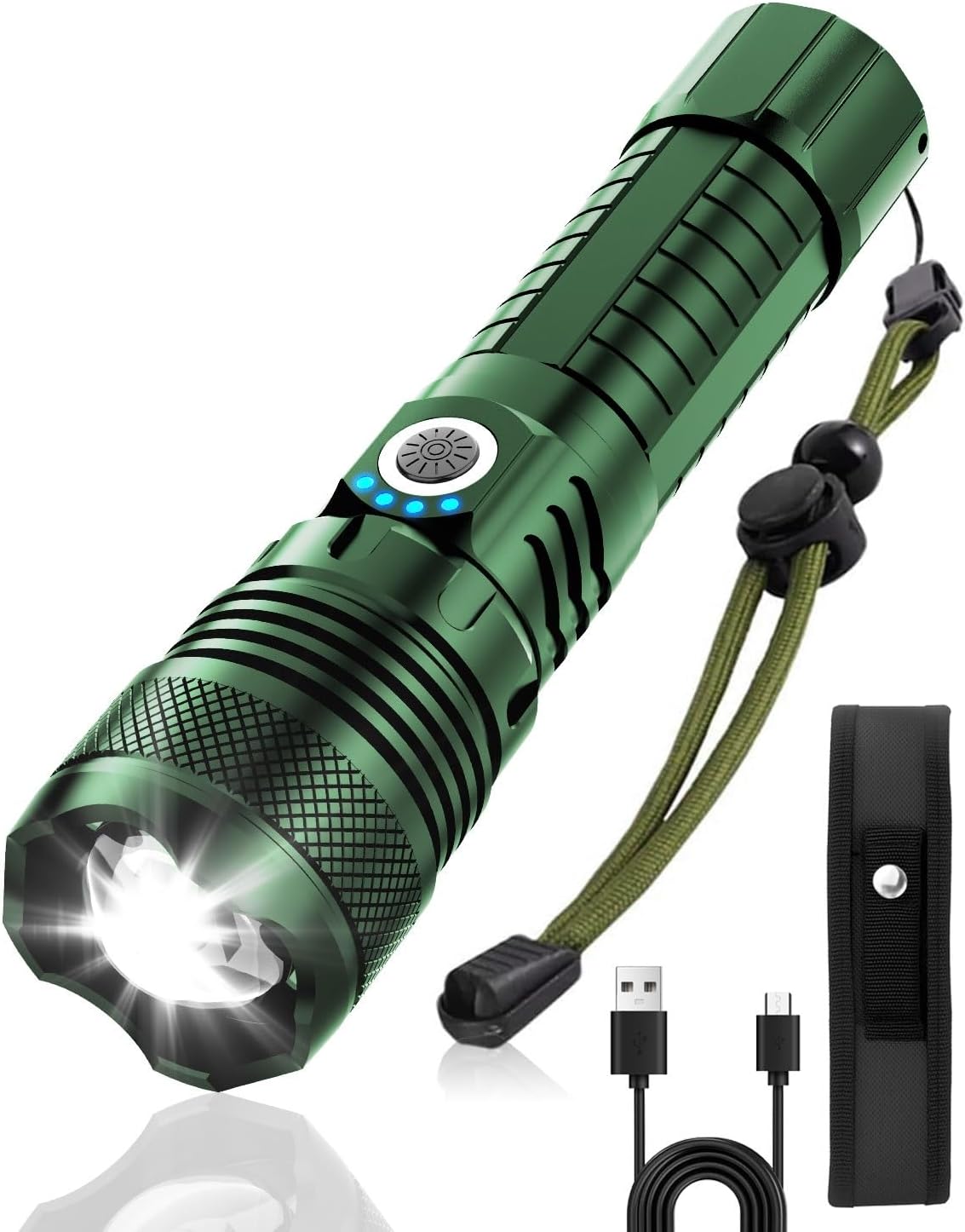 Color Tactical Flashlight - Rechargeable, Zoomable, 5 Modes, USA Stock