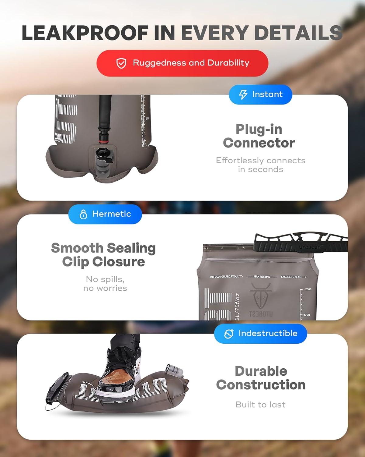 UTOBEST Hydration Bladder - Leakproof, BPA-Free, Wide Opening
