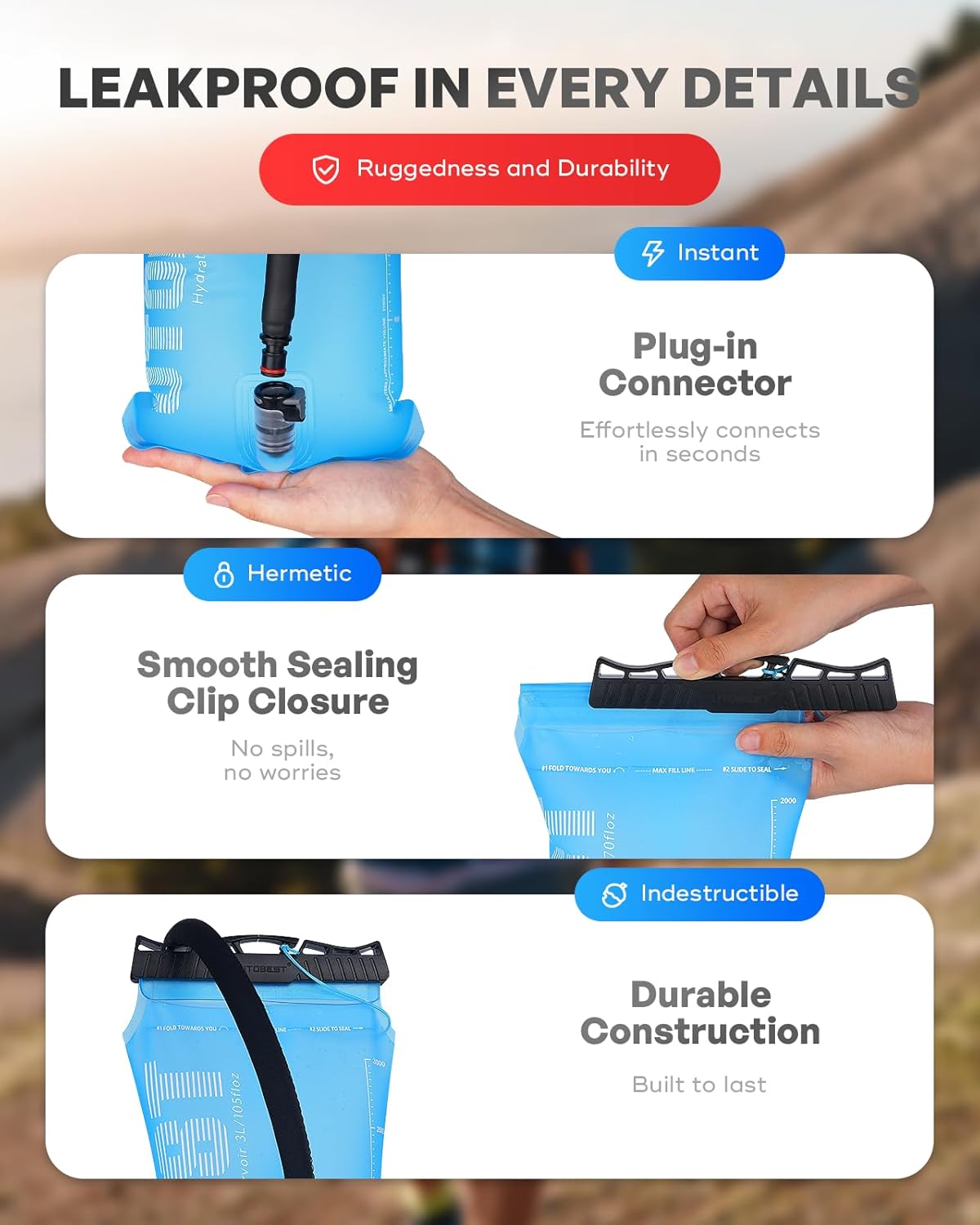 UTOBEST Hydration Bladder - Leakproof, BPA-Free, Wide Opening