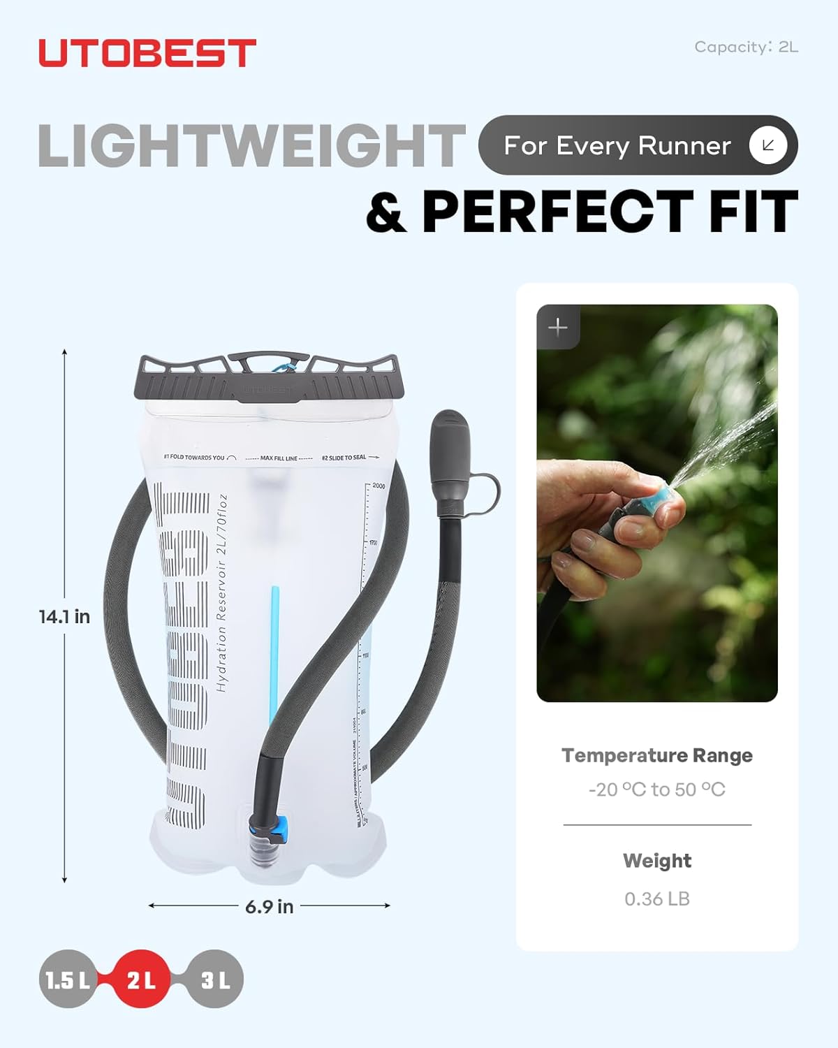 UTOBEST Hydration Bladder - Leakproof, BPA-Free, Wide Opening
