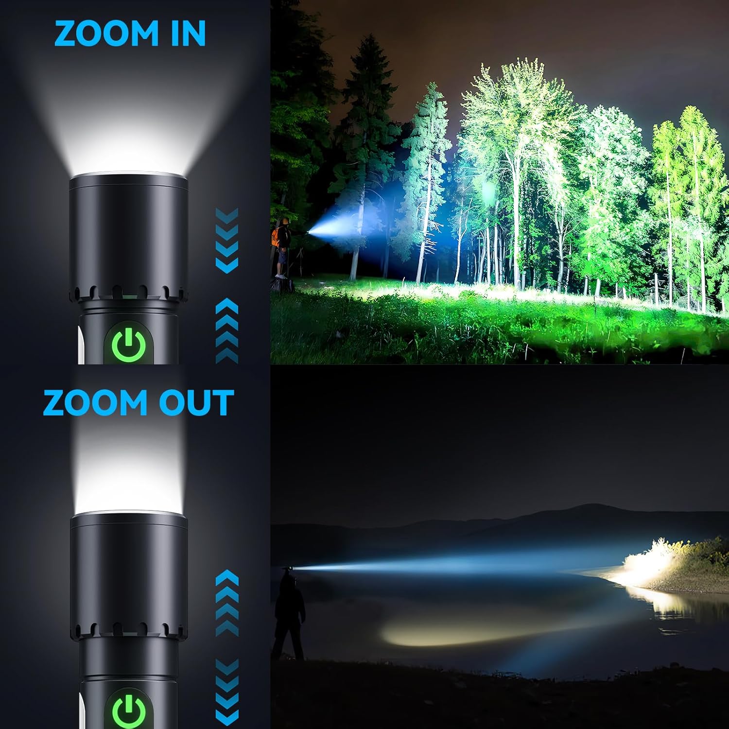 Magnetic Rechargeable Flashlight, 2000LM 5000mAh, 9 Modes, Waterproof