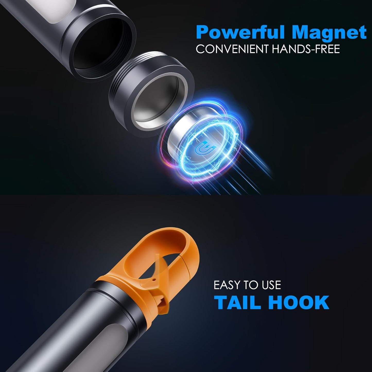 Magnetic Rechargeable Flashlight, 2000LM 5000mAh, 9 Modes, Waterproof