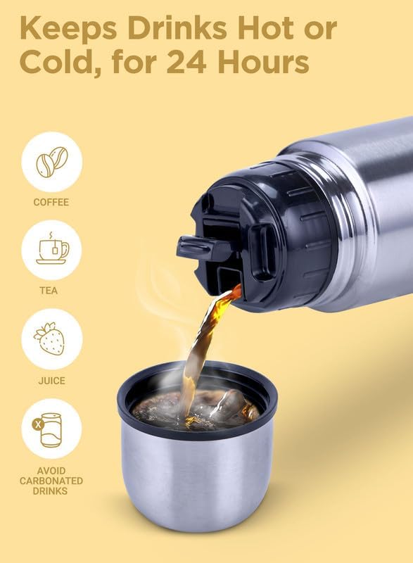 Milton 24Hr Thermosteel Flask,350ml-1000ml,Vacuum Insulated,Leak-Proof