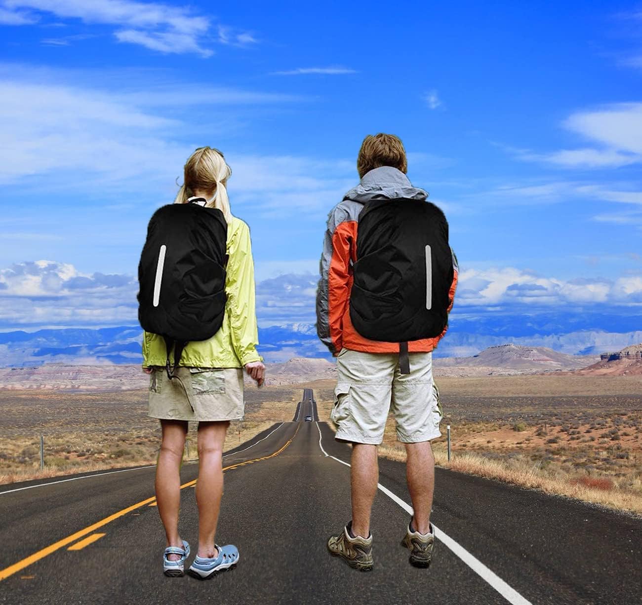 2 Pack M Waterproof Backpack Covers 25-40L, Reflective Rain Protection