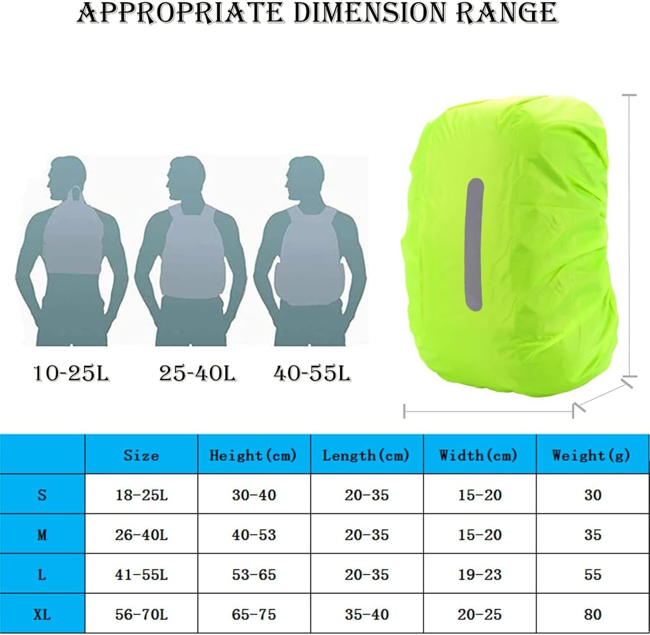 2 Pack L Waterproof Backpack Covers 40-55L, Reflective Rain Protection