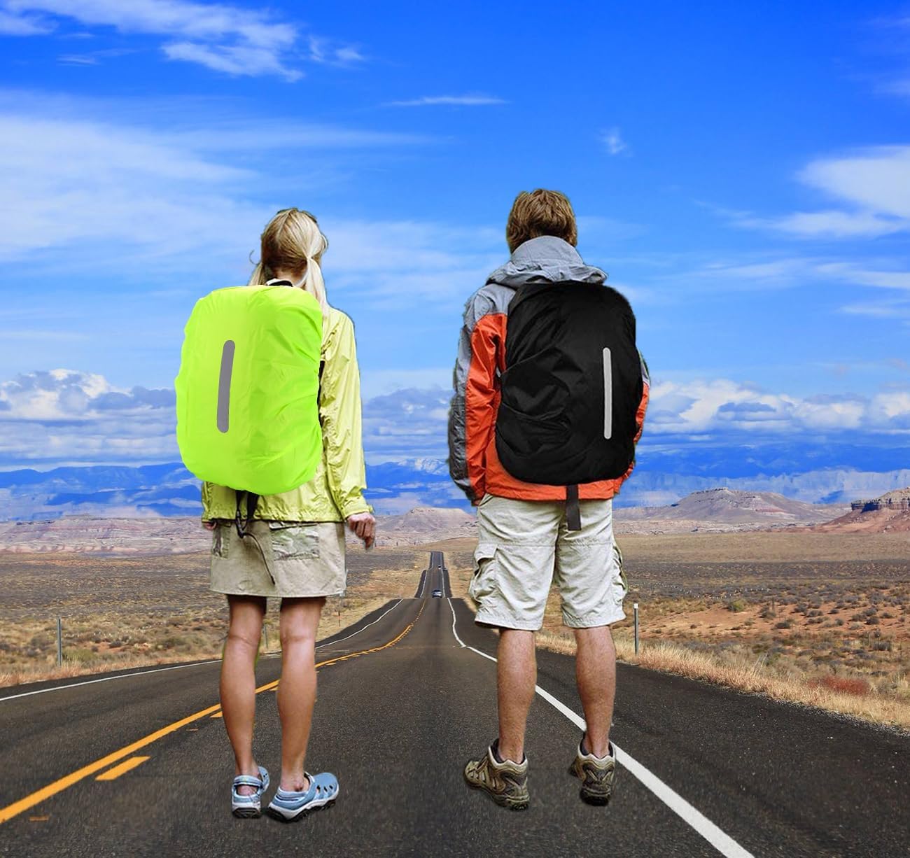 2 Pack XL Waterproof Backpack Covers 56-70L Reflective Rain Protection