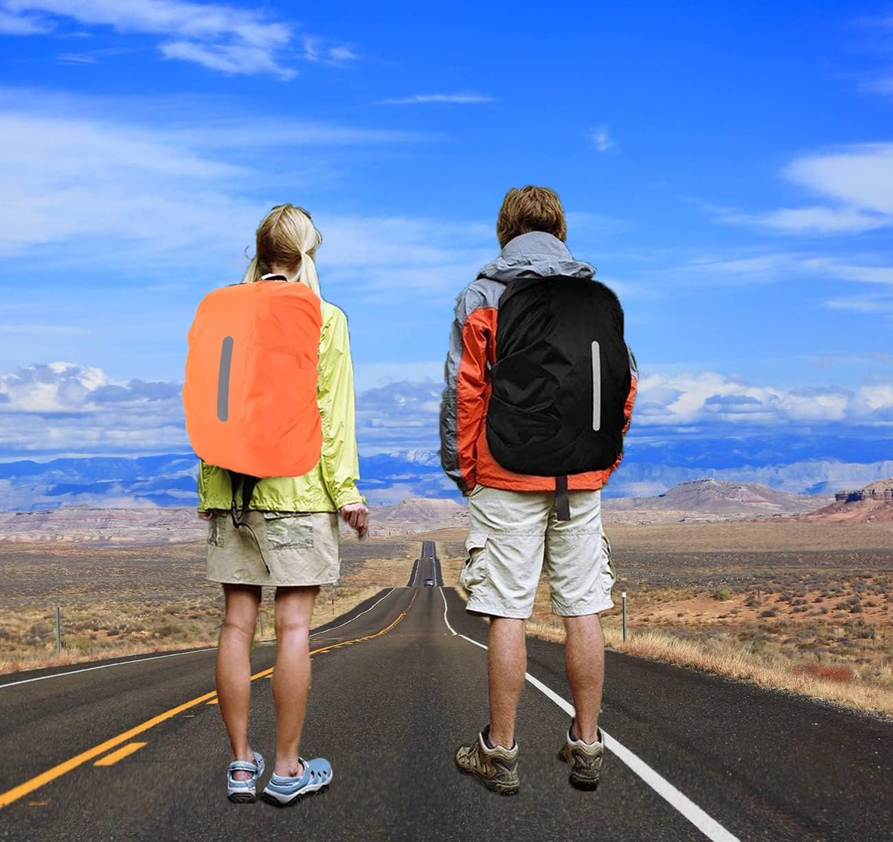 2 Pack XL Waterproof Backpack Covers 56-70L Reflective Rain Protection