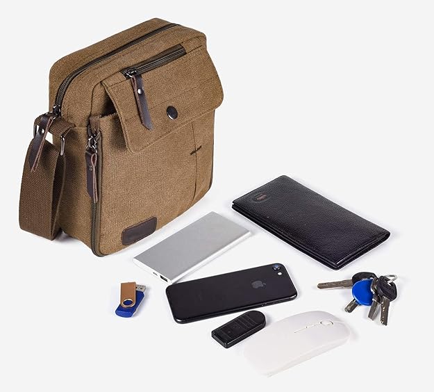 Vintage Canvas Messenger Bag, Mini Crossbody Sling Bag for Men & Women