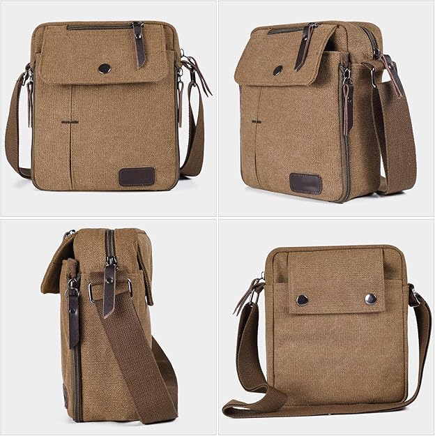 Vintage Canvas Messenger Bag, Mini Crossbody Sling Bag for Men & Women