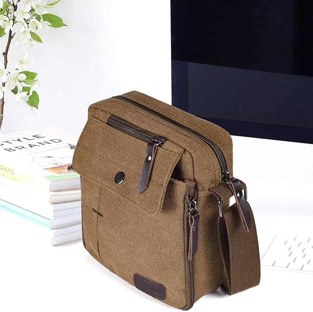 Vintage Canvas Messenger Bag, Mini Crossbody Sling Bag for Men & Women