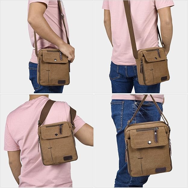 Vintage Canvas Messenger Bag, Mini Crossbody Sling Bag for Men & Women