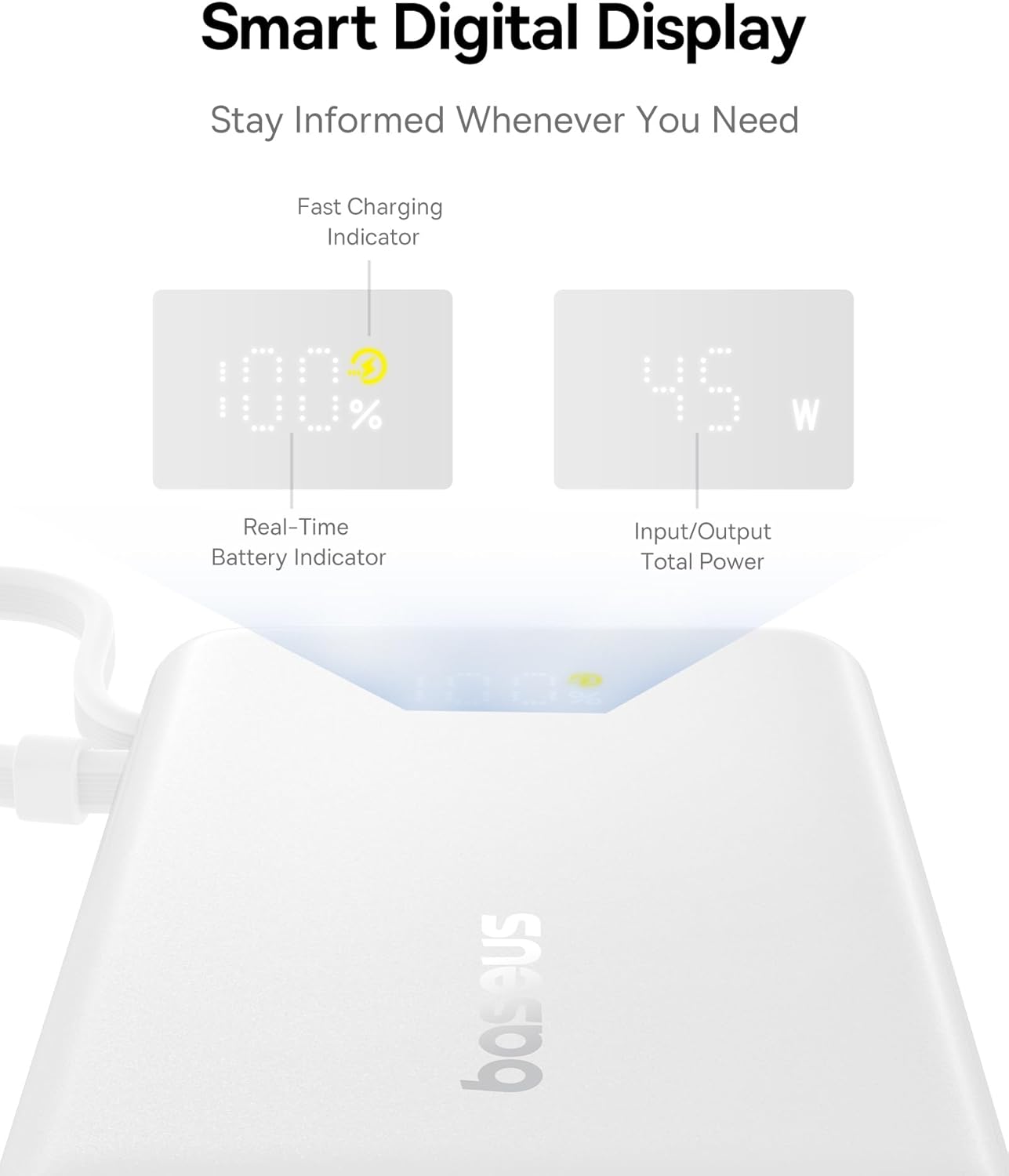 Baseus 45W Power Bank 10,000mAh w/ Built-in Cable - Fast & Compact