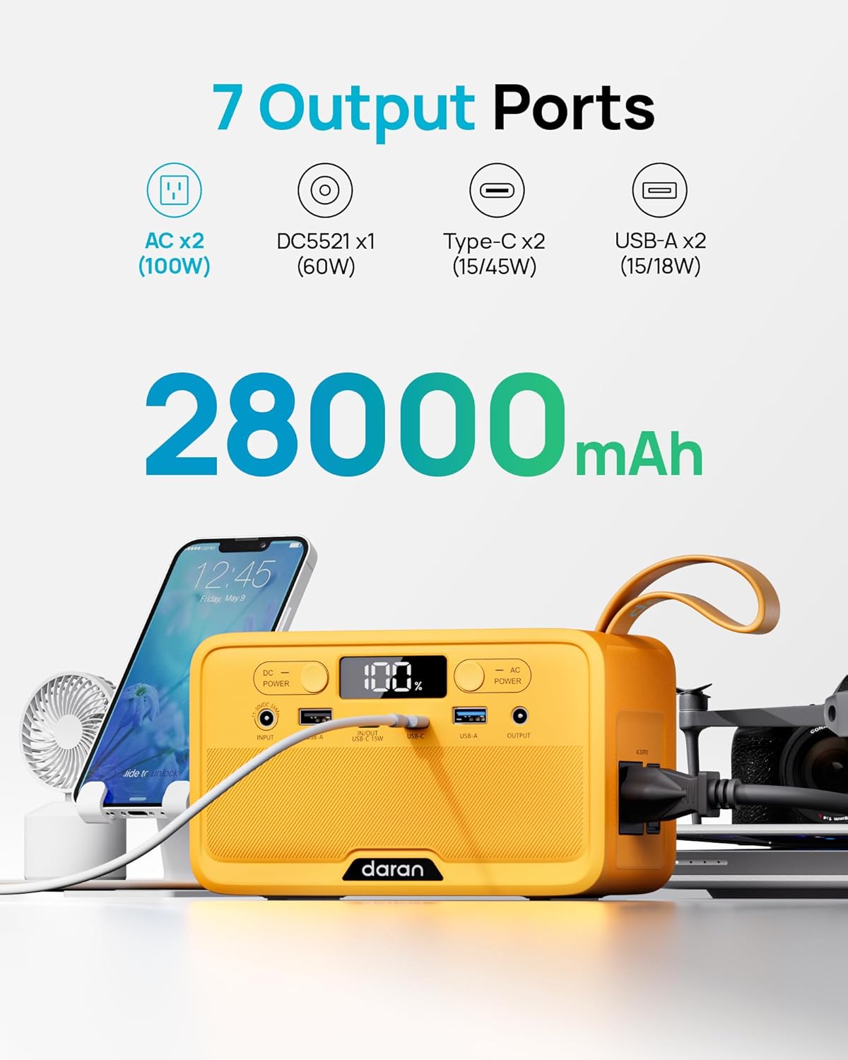 100W Portable Power Station - 28,000mAh LiFePO4 Battery, AC Outlets