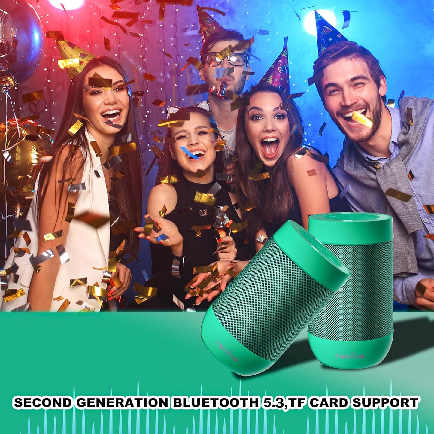 Portable Bluetooth Speaker - 360° Sound, IP65 Waterproof, 10H Play