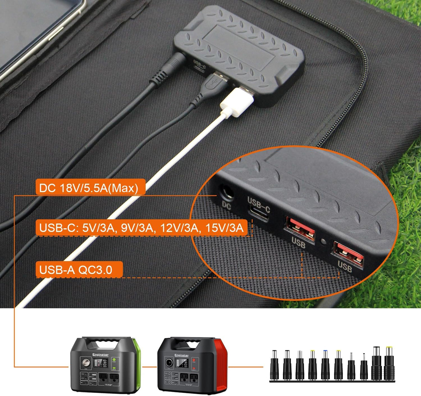 EnginStar Solar Panel 22W-100W | Solar Charger for Power Station