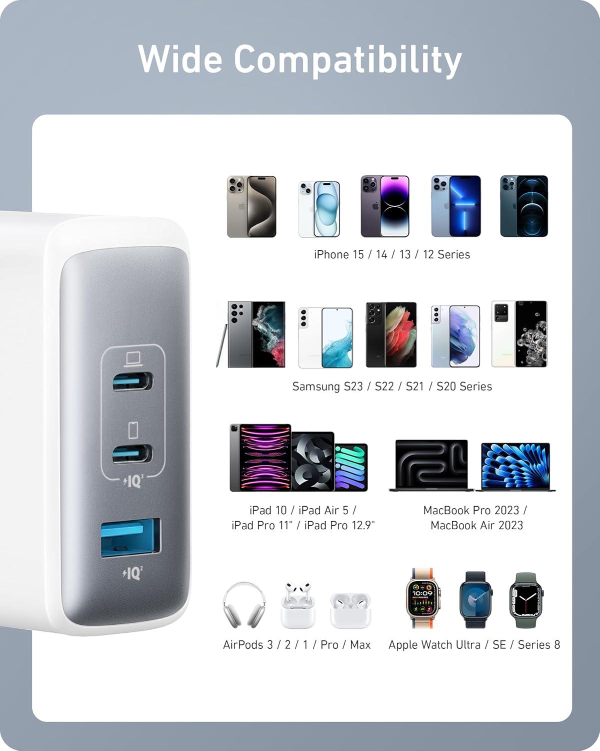 Anker 100W Nano Charger | 3-Port GaN II Wall Charger