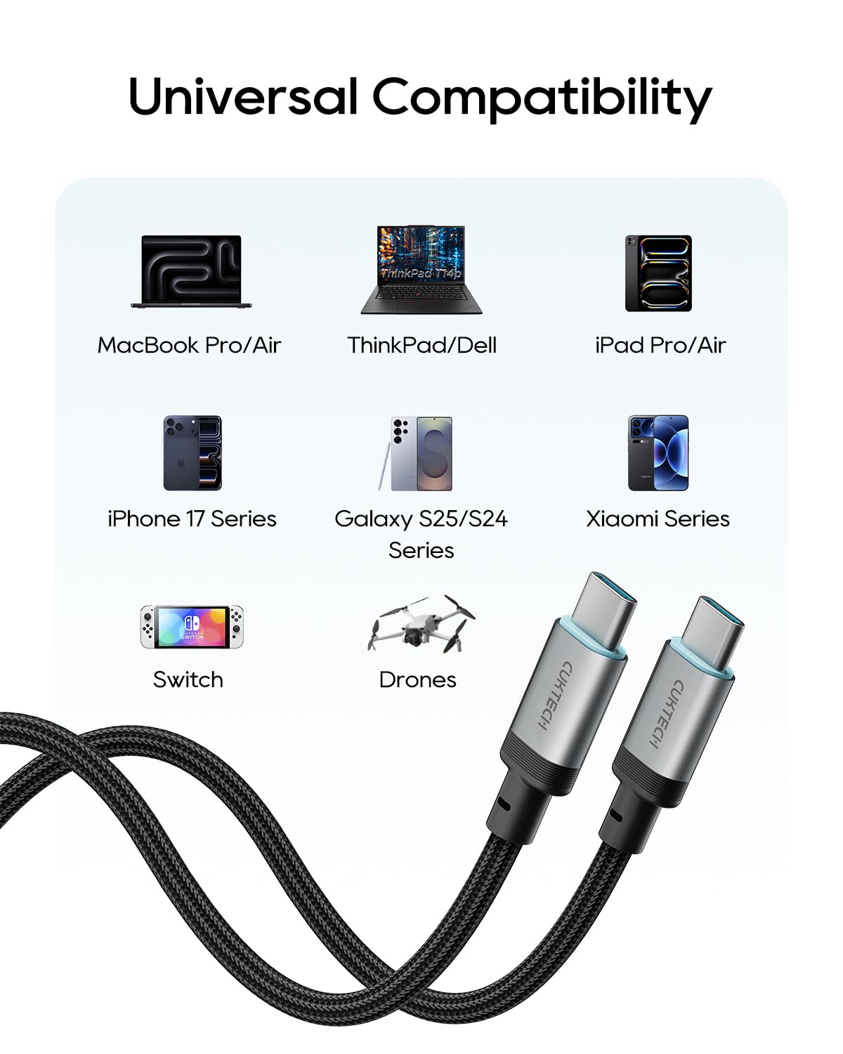 CUKTECH 240W USB-C Cable (3-Pack, 4.9ft)
