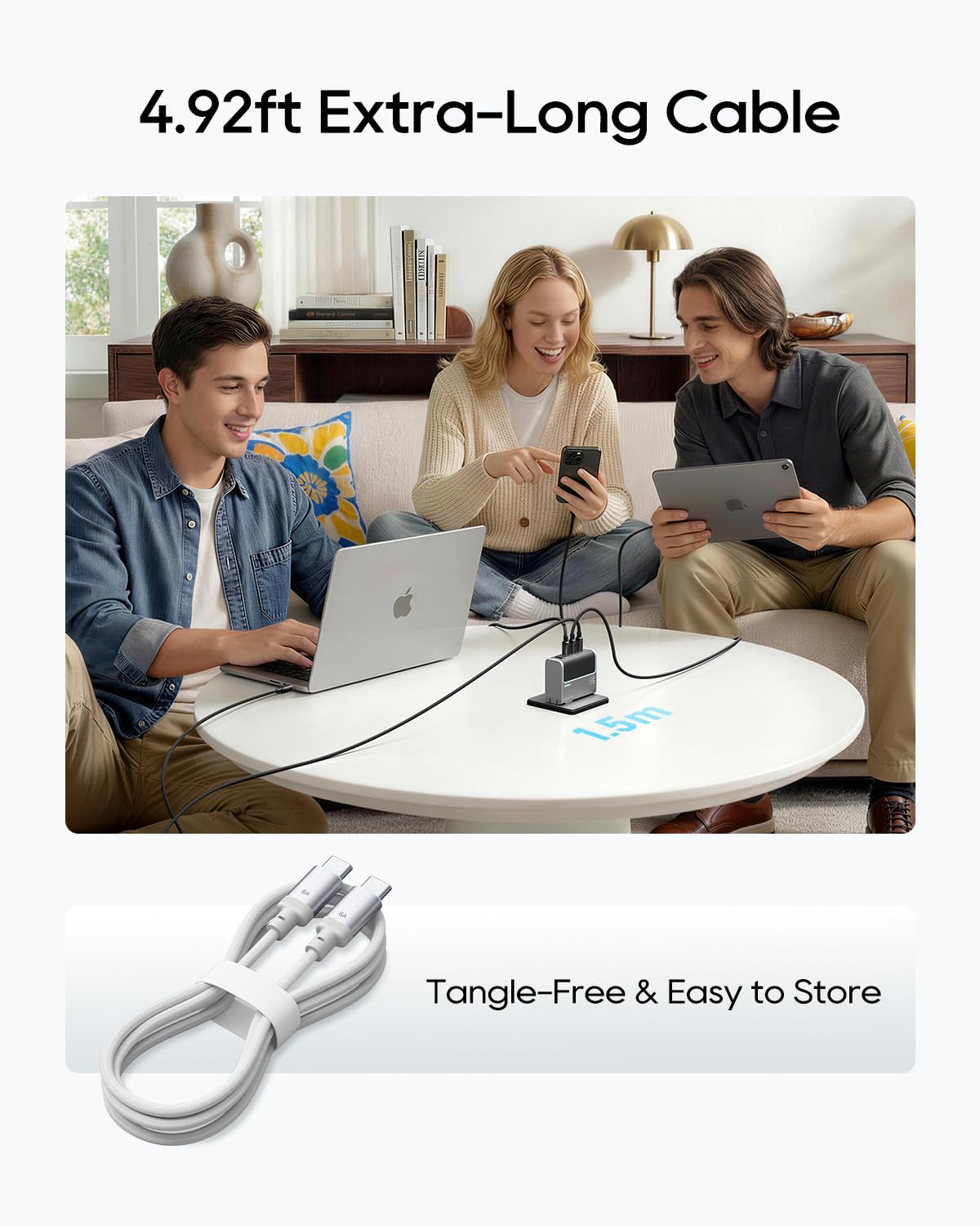 CUKTECH 240W USB-C Cable (3-Pack, 4.9ft)