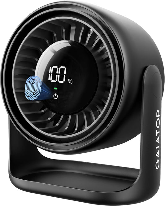 Gaiatop 7.7" Ultra-Quiet Desk Fan – 5-Speed Touch Control, 4000mAh Battery, 90° Adjustable – Perfect for Office, Bedroom & Travel (Black/Pink/Beige) – Sleep & Work in Peace!