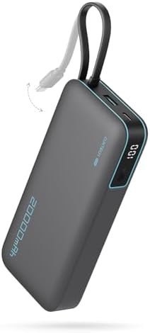 CUKTECH 20K Power Bank 45W: Built-In USB-C Cable (Gray)