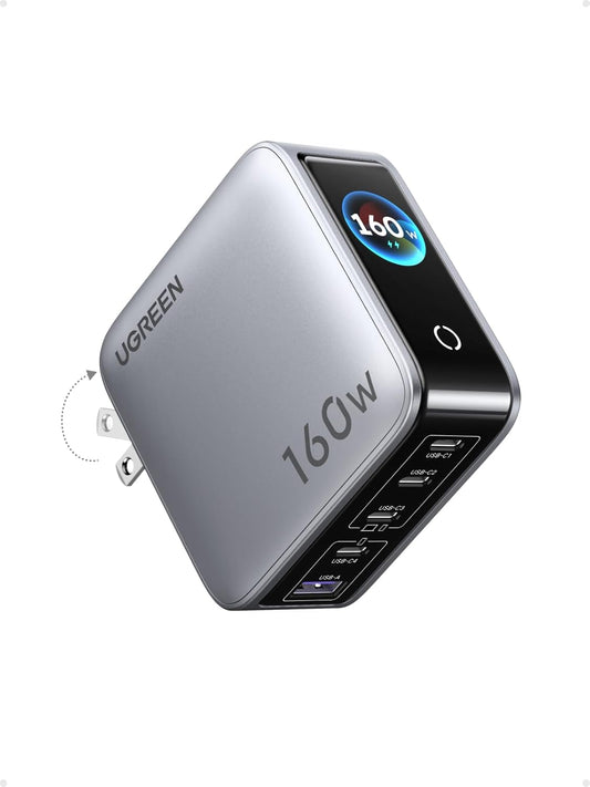 UGREEN Nexode Pro 160W GaN 5-Port USB C Charger Smart Display